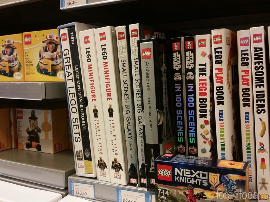 algumas das opções de livros na loja do LEGO