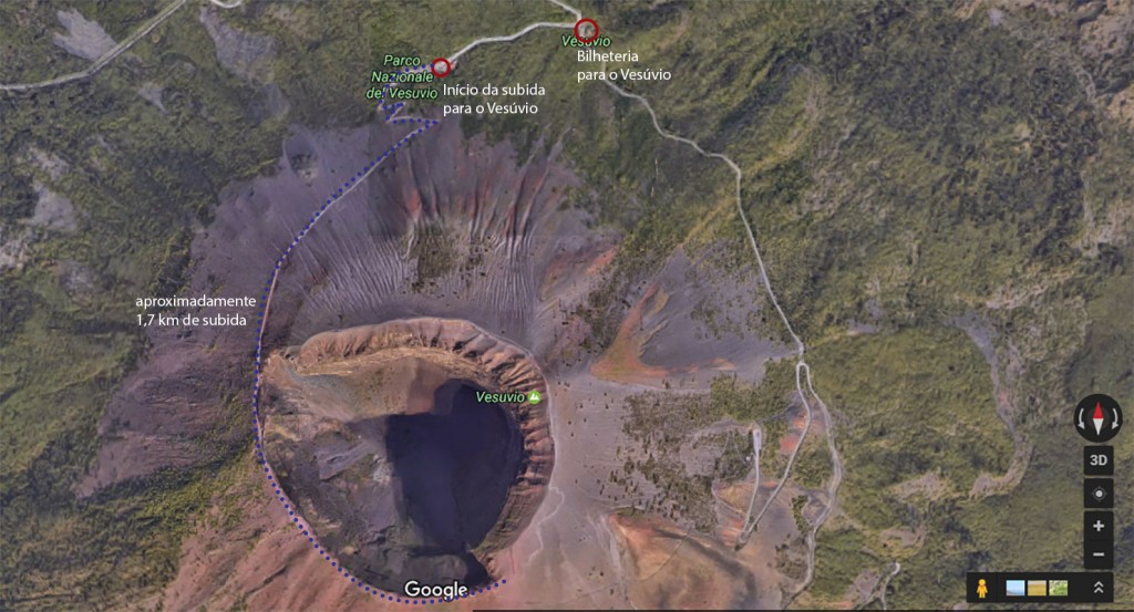 Vista de topo do Vesúvio | Imagem google maps