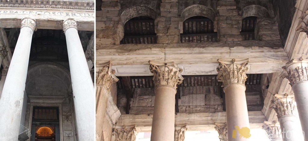 detalhe das colunas na entrada do Pantheon